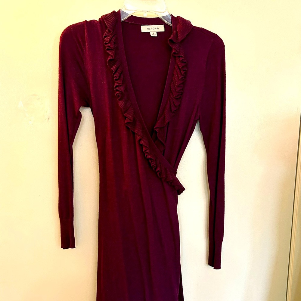 Dark purple, knit, wrap-dress.  Size Small.